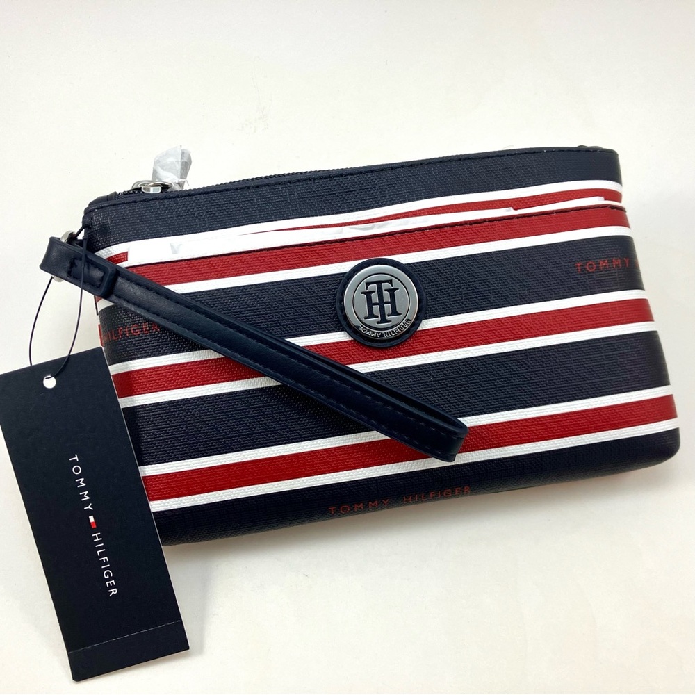 NWT Tommy Hilfiger Navy and Red Striped Women's Wristlet Clutch